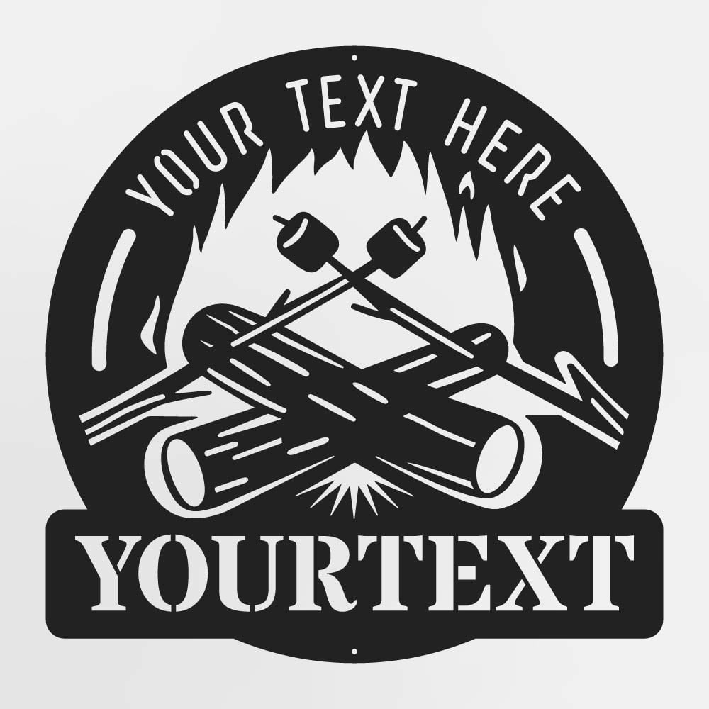 Campfire Sign With Custom Text, Personalized Metal Firepit Decor With Roasting Marshmallows