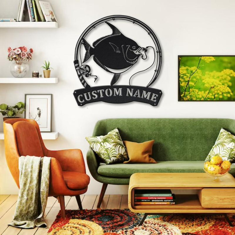 Personalized Opah Fishing Fish Pole Monogram Metal Sign Art , Opah Fishing Fish Metal Sign , Fishing Lover Sign Decoration For Living Room
