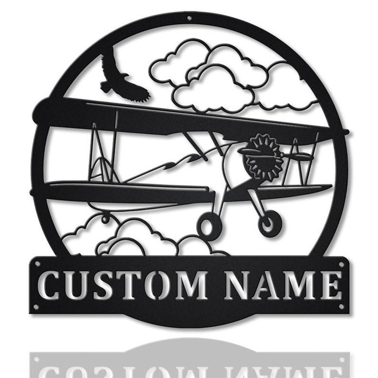 Personalized Propeller Airplane Monogram Metal Sign Art , Custom Airplane Metal Sign , Airplane Lover Sign Decoration For Living Room