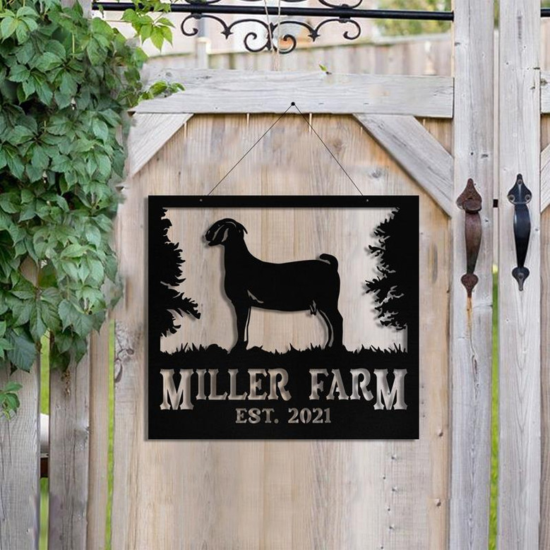 Personalized Metal Farm Sign Boer Goat Monogram Custom Outdoor Farmhouse Front Gate Ranch Stable Wall Decor Art Gift