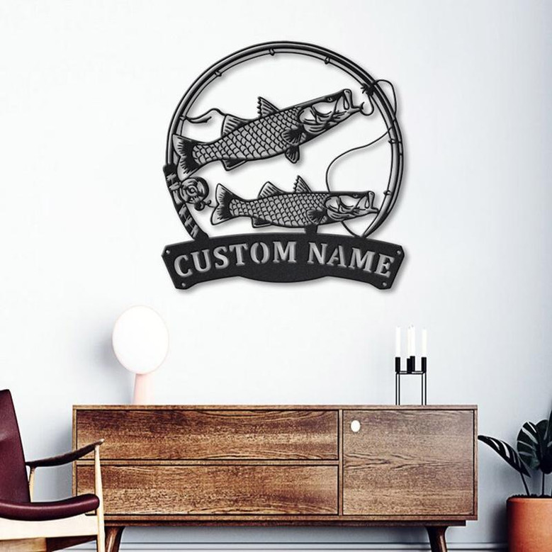 Personalized Common Snook Fishing Fish Pole Metal Sign Art | Custom Common Snook Fishing Metal Sign | Fishing Lover Home Decor