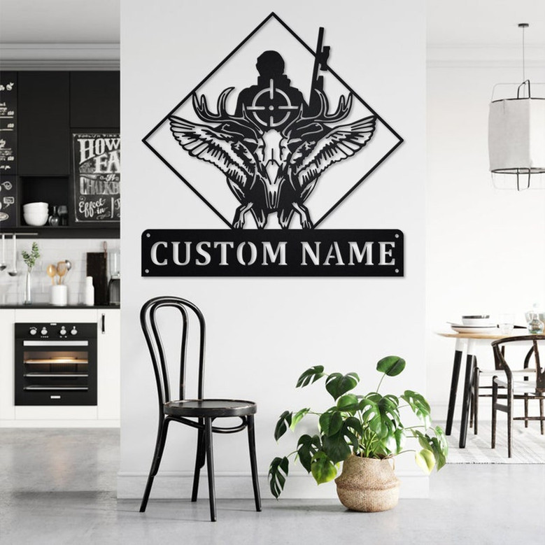 Custom Deer Duck Hunting Metal Wall Art, Personalized Hunter Name Sign Decoration For Room, Hunting Metal Home Decor, Custom Hunting