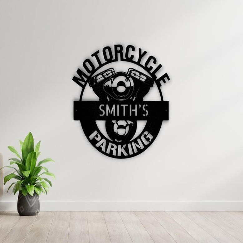 Custom Motorcycle Parking Biker Garage Sign, Metal Motocross Papa’s Motobike Sign, Garage Workshop Mancave Wall Art