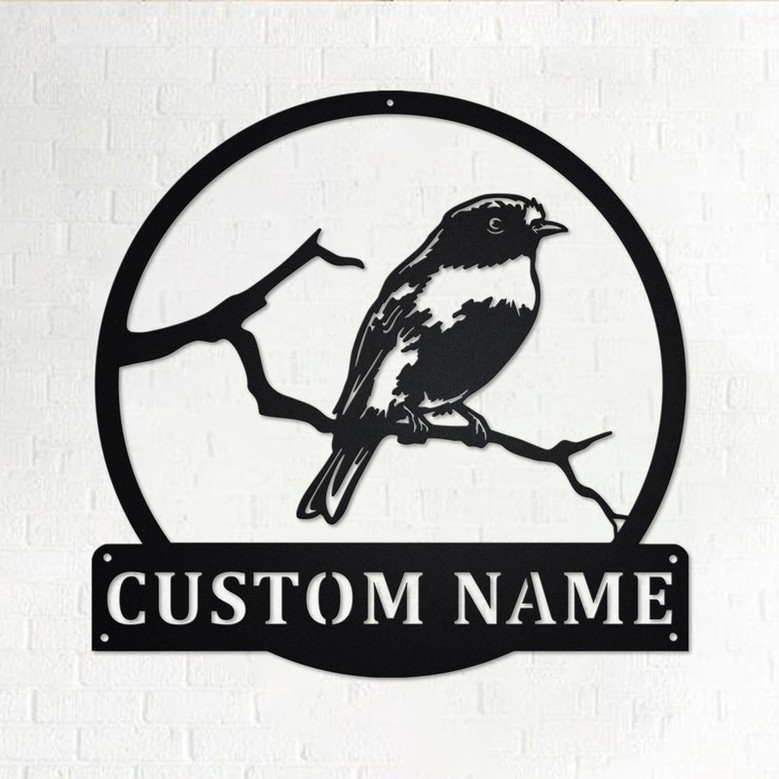 Custom Australasian Robin Bird Metal Wall Art, Personalized Australasian Robin Name Sign Decoration For Room, Australasian Robin Home Decor