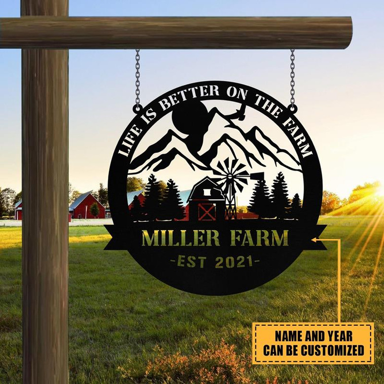Personalized Metal Farm Sign Barn Monogram Custom Outdoor Farmhouse Entry Road Front Gate Wall Decor Gift