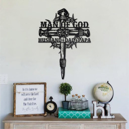Man Of God Husband Dad Papa Metal Sign | Man Of God Metal Wall Art | Man Of God Tree Metal wall Decor | Cross Metal Sign | Father Day's Gift