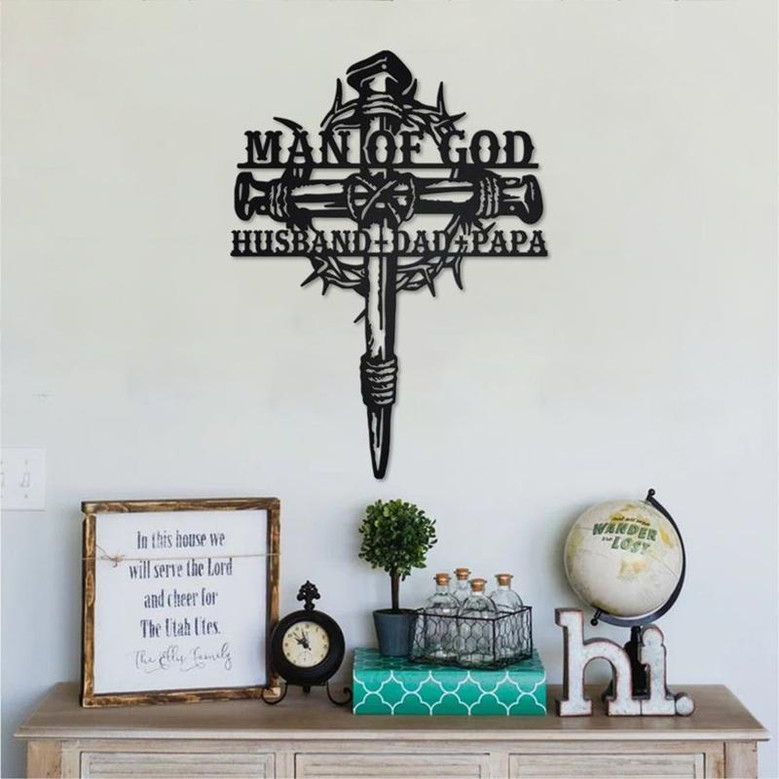 Man Of God Husband Dad Papa Metal Sign | Man Of God Metal Wall Art | Man Of God Tree Metal wall Decor | Cross Metal Sign | Father Day's Gift