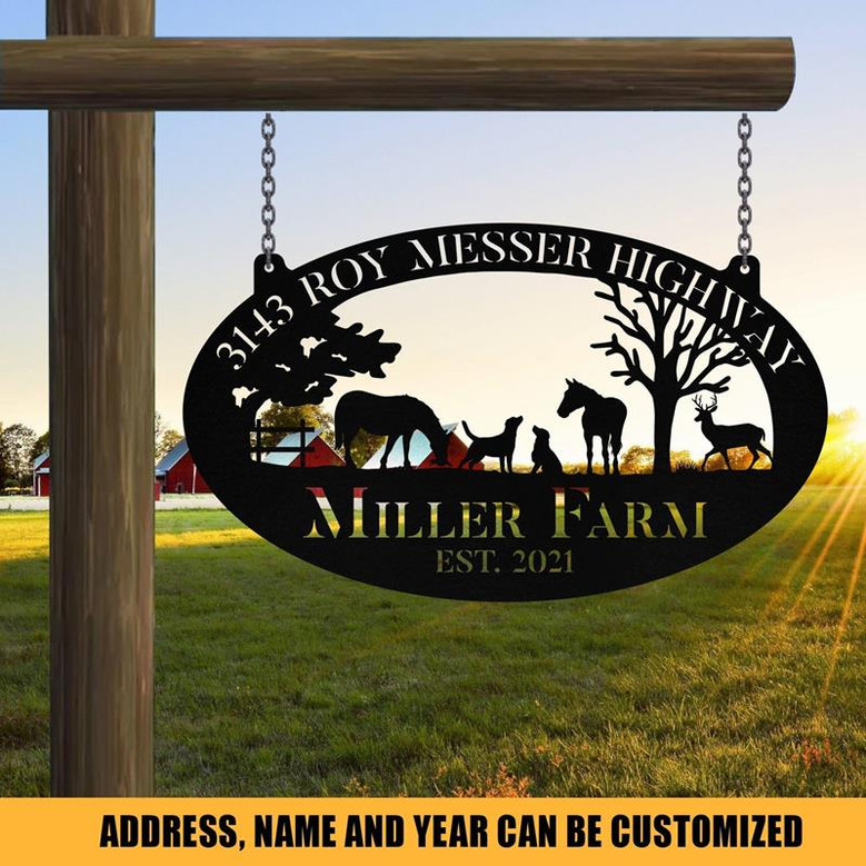 Personalized Metal Farm Sign Horse Dog Deer Monogram Custom Outdoor Farmhouse Ranch Stable Acres Wall Decor Art Gift