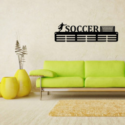 Customized Soccer Sport Medal Hanger Metal sign - 12 Rungs for medals & Ribbons, Show Team Spirit, metal sign wall decor, medal award holder