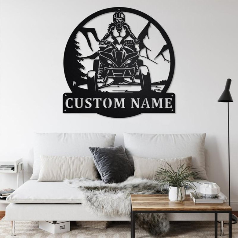 Custom Girl ATV Quad Bike Metal Wall Art, Personalized Girl ATV Name Sign Decoration For Room, Girl Rider Metal Home Decor, Custom Girl ATV
