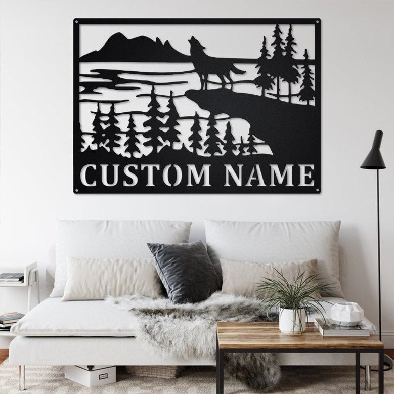 Custom Wolf Wildlife Metal Wall Art, Personalized Wolf Name Sign Decoration For Room, Wolf Home Decor, Custom Wolf Wildlife,Wolf Metal Decor
