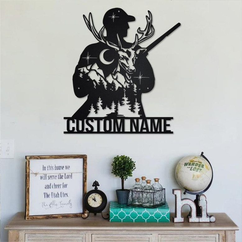 Custom Deer Hunter Metal Wall Art, Personalized Deer Hunter Name Sign Decoration For Room, Deer Hunter Home Decor, Custom Deer Hunter