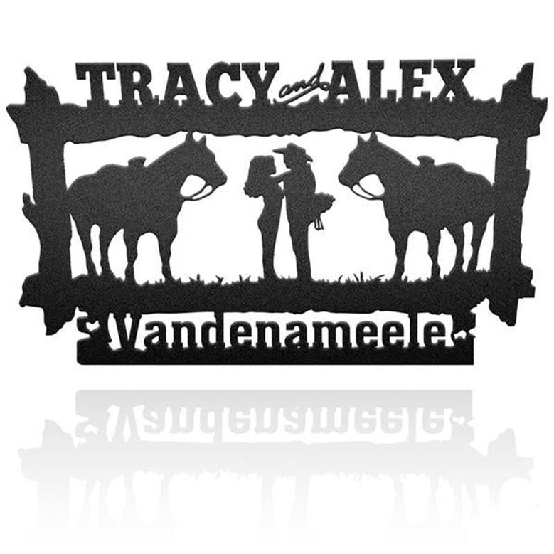 Horse Love Customized Couple Name Special Gifts Personalized Horse Metal Sign Horseshoe Art Western Decor Initial Metal Sign