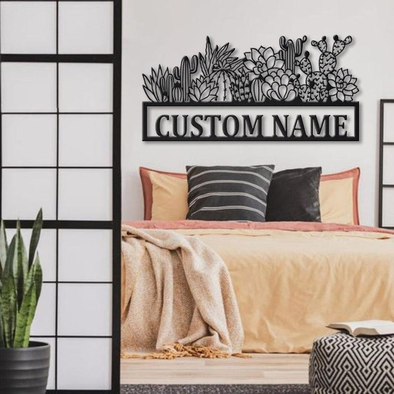 Personalized Cactus Border Monogram Metal Sign Art Custom Cactus Border Metal Sign Cactus Border Lover Sign Decoration For Living Room