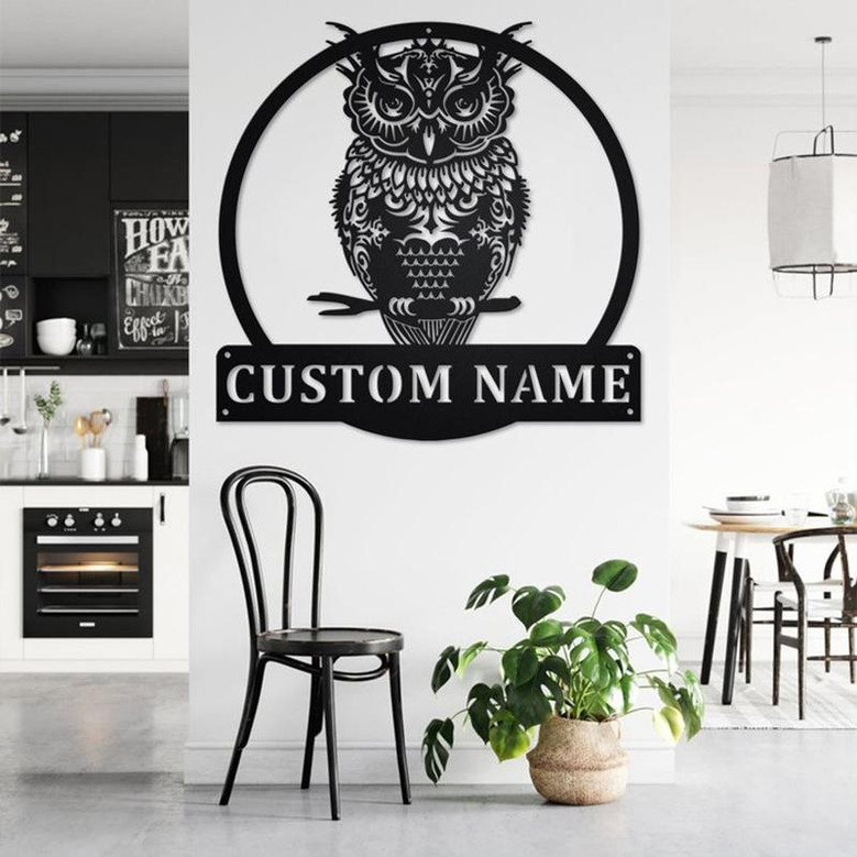 Custom A Dark Owl Metal Wall Art, Personalized Dark Owl Name Sign Decoration For Room, Dark Owl Metal Home Decor, Custom Dark Owl, Dark Owl