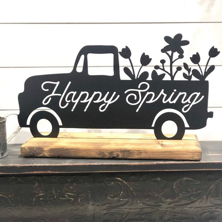 Happy Spring Metal Decor Spring Metal Sign Farmhouse Shelf Decor Metal Sign Housewarming Gift Rustic Metal And Wood Farm Sign