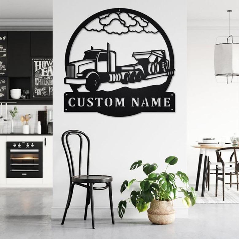 Custom Semi Dump Truck Metal Wall Art, Personalized Truck Driver Name Sign Decoration For Room, Semi Dump Truck Home Decor. Custom Truck