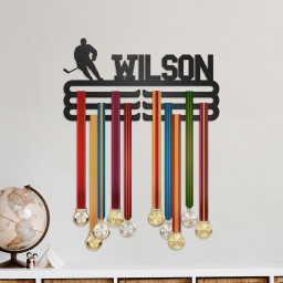 Hockey Medal Hanger With Custom Name, Personalized Hockey Medal Holder