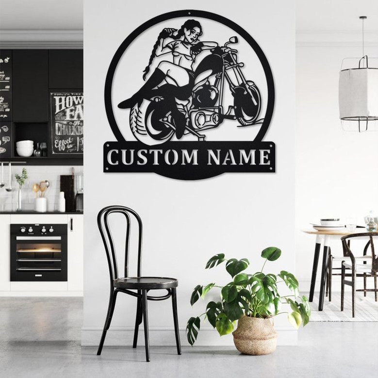 Custom Sexy Girl Motorcycle Metal Wall Art, Personalized Motorcycle Name Sign Decoration For Room, Motorcycle Home Decor, Custom Motorcycle
