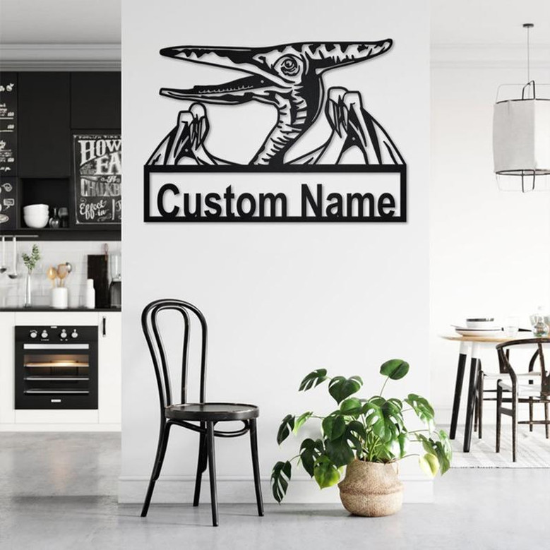 Custom Pterodactyl Dinosaur Metal Wall Art, Personalized Pterodactyl Dinosaur Name Sign Decoration For Room, Pterodactyl Dinosaur Home Decor