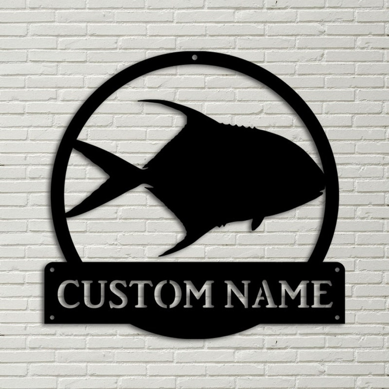 Personalized Florida Pompano Fishing Monogram Metal Sign Art Custom Florida Pompano Metal Sign Fishing Lover Sign Decoration For Living Room