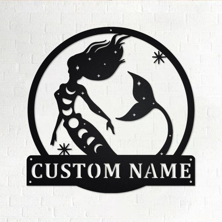 Custom Moon Mermaid Metal Wall Art, Personalized Moon Mermaid Name Sign Decoration For Room, Moon Mermaid Home Decor, Custom Moon Mermaid