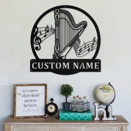 Custom Harp Musical Metal Wall Art, Personalized Harp Musical Name Sign Decoration For Room, Harp Musical Home Decor, Custom Harp Musical