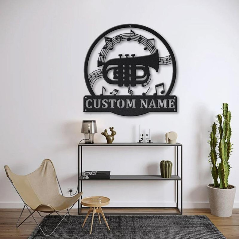 Personalized Pocket Trumpet Metal Sign Art | Custom Pocket Trumpet Metal Wall Art Bedroom Decor | Custom Trumpet Decor Decoration