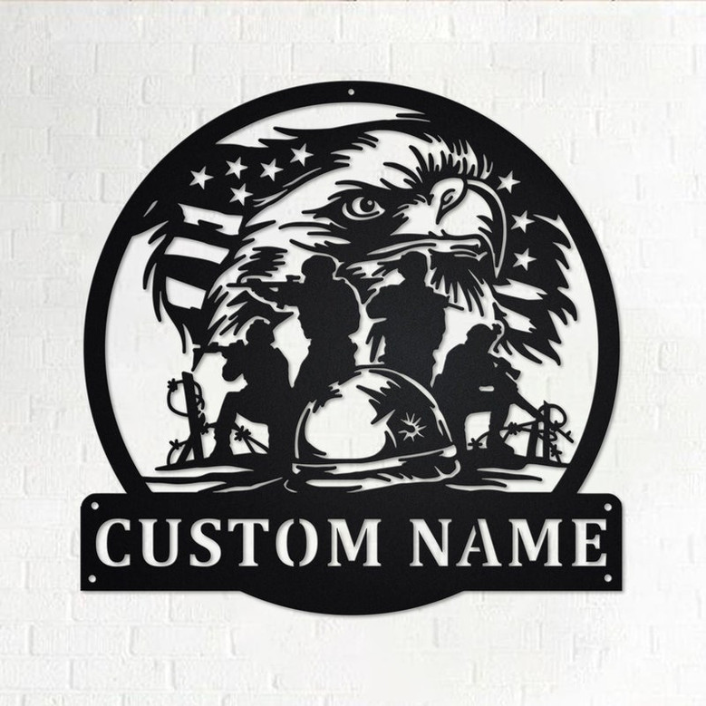 Custom US Patriotic Eagle Soldier Player Metal Wall Art, Personalized Soldier Name Sign Decoration For Room, Soldier Metal Home Decor