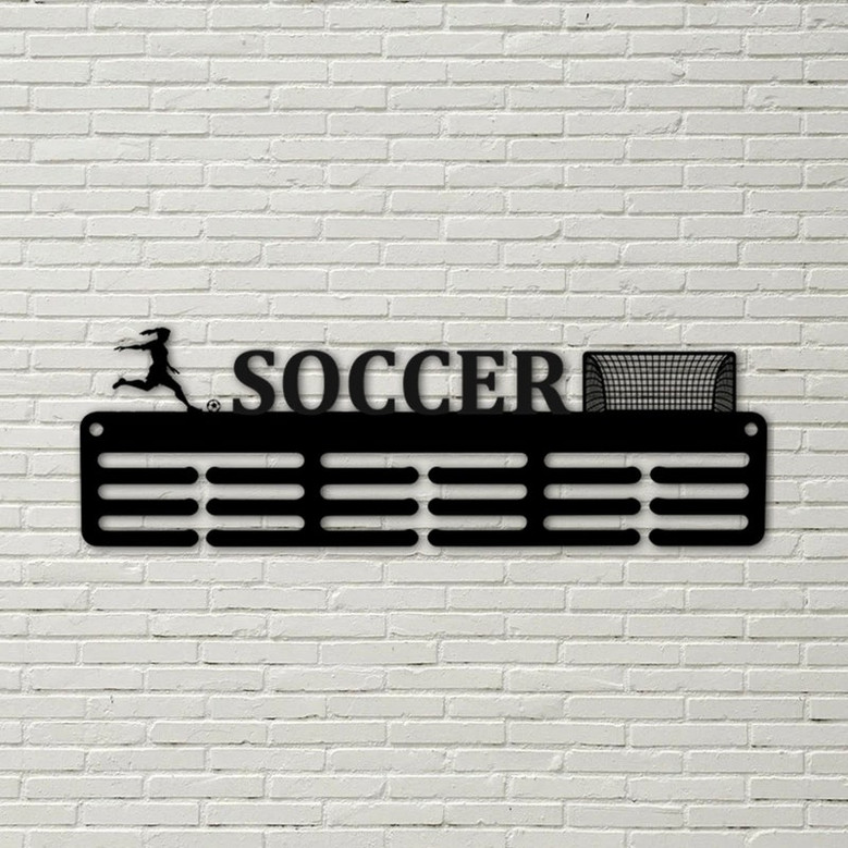 Customized Girls Soccer Sport Medal Hanger Metal sign - 12 Rungs for medals & Ribbons, Show Team Spirit, metal sign, art, wall decor