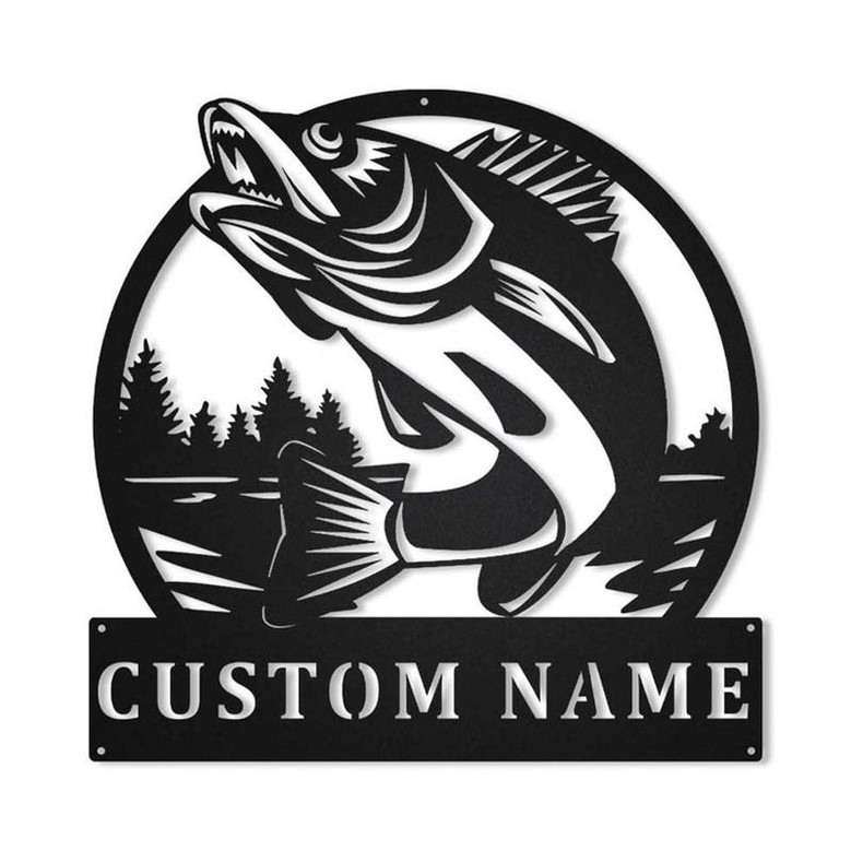 Personalized Walleye Fishing Metal Sign Art | Custom Walleye Fishing Metal Sign | Walleye Fishing Gifts for Men | Walleye Fishing Gift