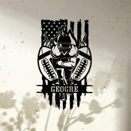 Personalized US Football Player With US Flag Metal Sign, Sport Wall Art With Custom Name For Home Decor, Birthday Gift, Football Gift