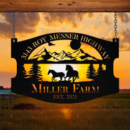Personalized Metal Wild Horse Sign Monogram Custom Outdoor Farm Farmhouse Ranch Stable Acres Wall Decor Art Gift