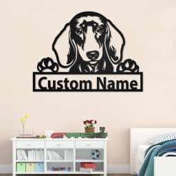 Personalized Dachshund Cut Metal Sign, Dog Lover Custom Name Metal Wall Art, Laser Cut Metal Signs Dachshund