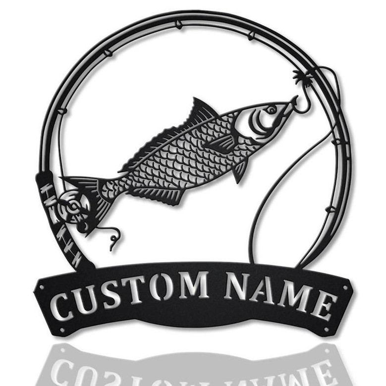 Personalized Kahawai Fishing Fish Pole Monogram Metal Sign Art Kahawai Fishing Fish Metal Sign Fishing Lover Sign Decoration For Living Room