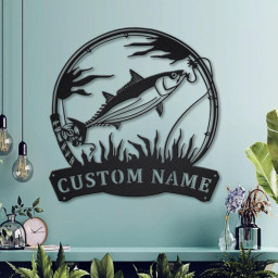 Personalized Skipjack Tuna Fishing Fish Pole Metal Sign Art | Custom Tuna Fishing Metal Sign | Tuna Fishing Funny | Tuna Fishing Gift