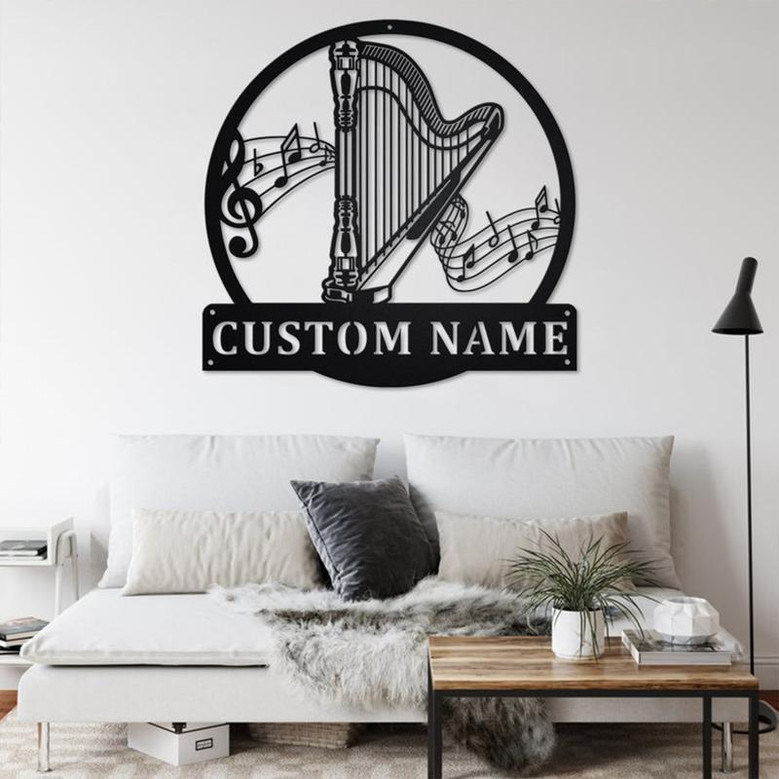 Custom Musical Instrument Harp Metal Wall Art, Personalized Harp Teacher Name Sign Decoration For Room, Harp Home Decor, Custom Harp