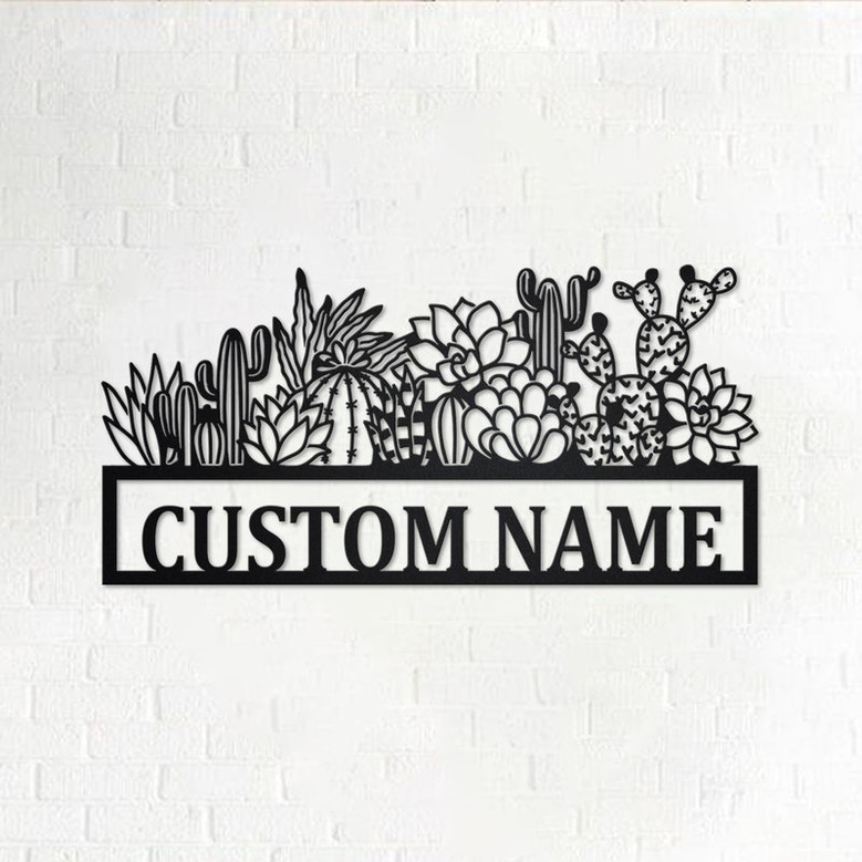 Custom Cactus Border Metal Wall Art, Personalized Cactus Name Sign Decoration For Room, Cactus Metal Home Decor, Custom Cactus Border,Cactus