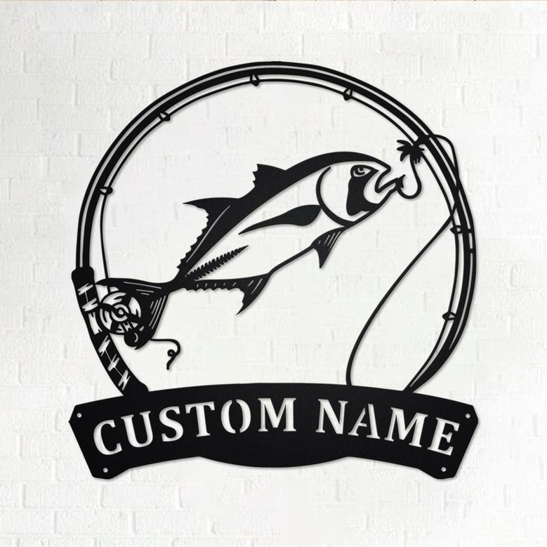 Custom Giant Trevally Fish Metal Wall Art, Personalized Giant Trevally Name Sign Decoration For Room, Fishing Metal Home Decor, Custom Fish