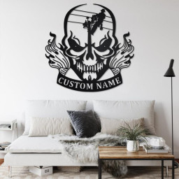 Custom Lineman Skull Metal Wall Art, Personalized Lineman Name Sign Decoration For Room, Lineman Metal Home Decor, Custom Lineman