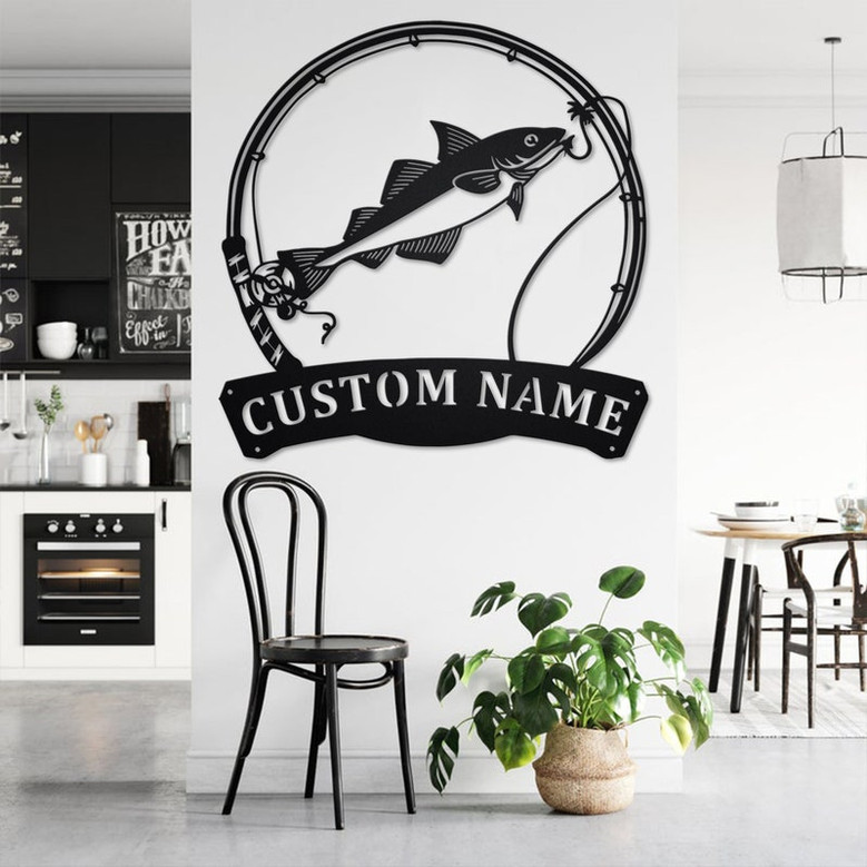 Custom Haddock Fish Metal Wall Art, Personalized Haddock Fish Name Sign Decoration For Room, Fishing Metal Home Decor, Custom Haddock Fish