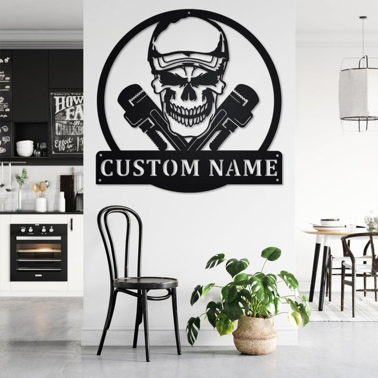 Custom Plumber Skull Metal Wall Art, Personalized Plumber Name Sign Decoration For Room, Plumber Home Decor, Custom Plumber, Plumber Skull