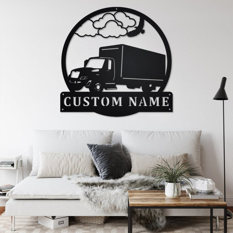 Custom Box Truck Metal Wall Art, Personalized Truck Driver Name Sign Decoration For Room, Box Truck Home Decor, Custom Truck Driver,Trucker