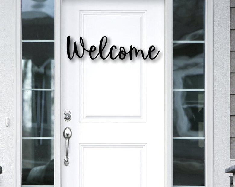 Welcome Script Metal Word Sign-Rustic Metal Welcome Sign-Farmhouse Decor-Housewarming Gift-Metal Wall Art-Outdoor Welcome Sign-Wedding Sign