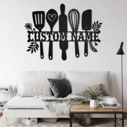 Custom Kitchen Split Frame Metal Wall Art, Personalized Kitchen Name Sign Decoration For Room, Kitchen Metal Home Decor, Custom Kitchen