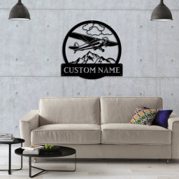 Personalized Airplane Monogram Metal Sign Art ,Custom Airplane Metal Sign, Airplane Lover Sign Decoration For Living Room