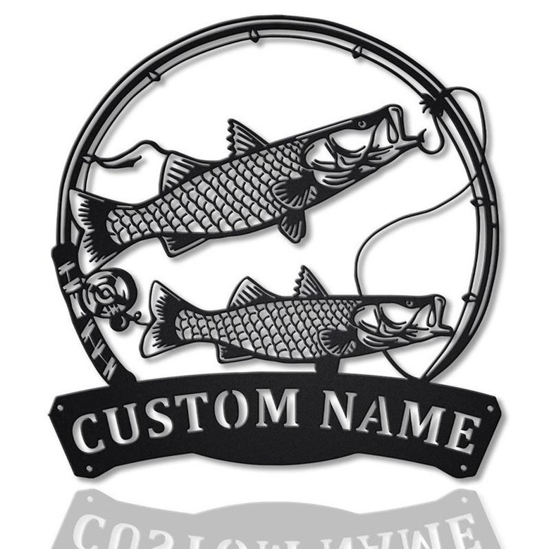 Personalized Common Snook Fishing Fish Pole Metal Sign Art | Custom Common Snook Fishing Metal Sign | Fishing Lover Home Decor