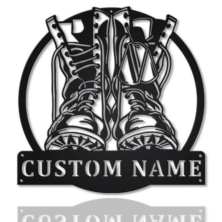 Personalized Military Boots Fallen Soldier Metal Sign Art | Custom Fallen Soldier Monogram Metal Sign | Army Gift | Decor Decoration