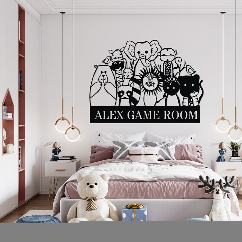 Personalized Metal Child Room Name Sign, Custom Kindergarten Name Sign, Kidsroom Door Wall Decor