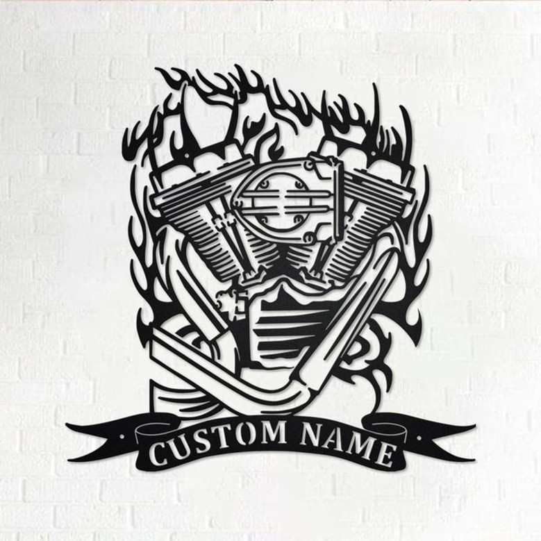 Custom Motorcycle Engine Metal Wall Art, Personalized Biker Name Sign Decoration For Room, Motor Mechanic Metal Home Decor, Custom Mechanic